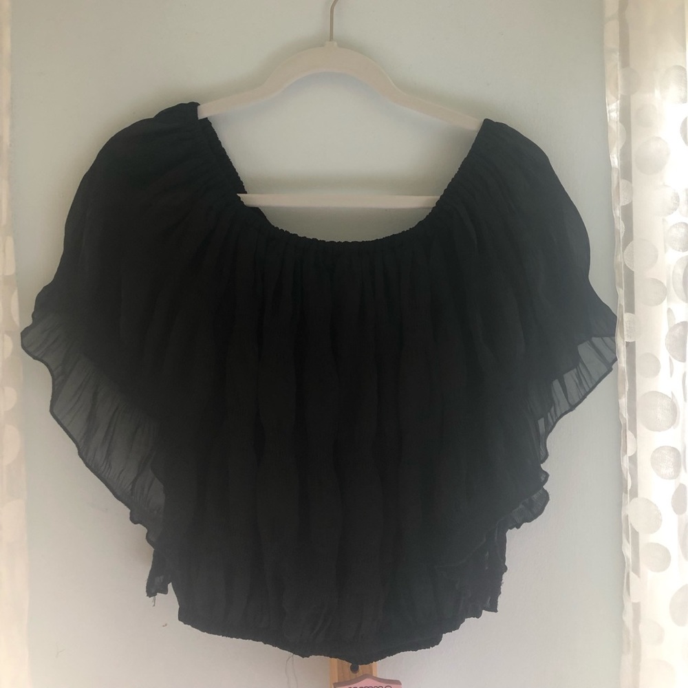 Black textured off the shoulder top from Vestique!